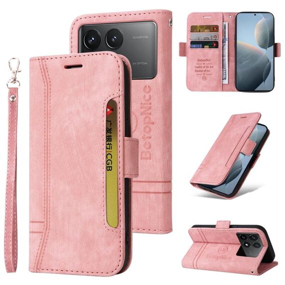 Per Xiaomi Redmi K70 / K70 Pro 5G BETOPNICE Custodia per telefono in pelle con fibbia a doppio lato (rosa)