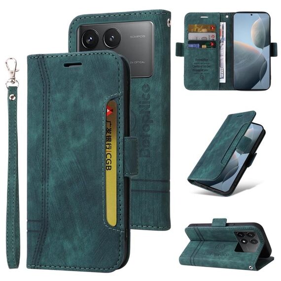 Per Xiaomi Redmi K70 / K70 Pro 5G BETOPNICE Custodia per telefono in pelle con fibbia a doppio lato (verde)