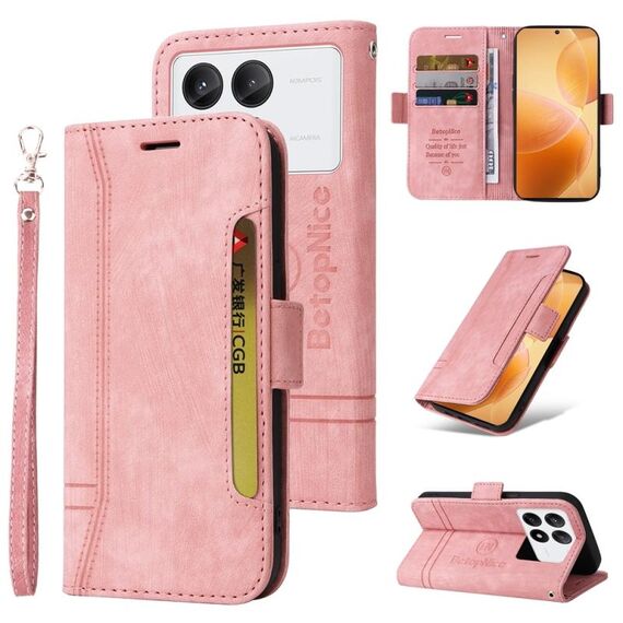 Per Xiaomi Poco X6 Pro / Redmi K70E 5G BETOPNICE Custodia per telefono in pelle con fibbia a doppio lato (rosa)