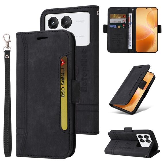 Per Xiaomi Poco X6 Pro / Redmi K70E 5G BETOPNICE Custodia per telefono in pelle con fibbia a doppio lato (Nero)