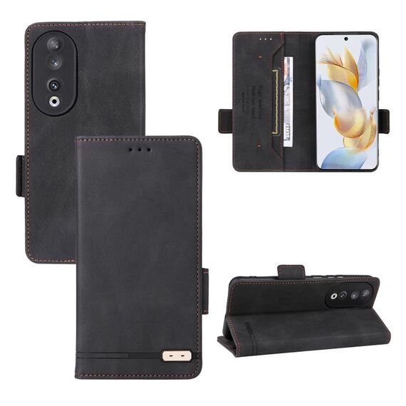 Custodia per cellulare in pelle con chiusura magnetica per Honor 90 (nera)