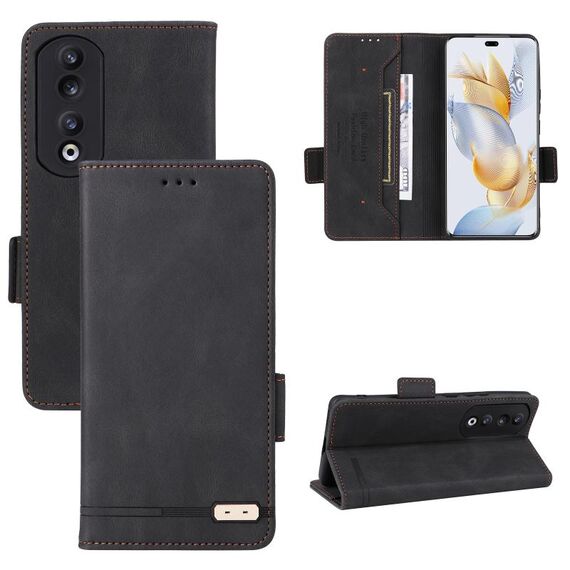 Custodia per telefono in pelle con chiusura magnetica per Honor 90 Pro (nera)