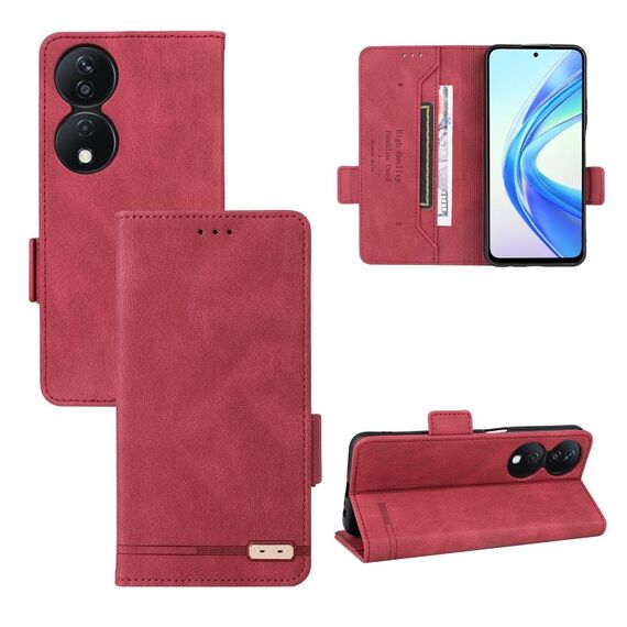 Custodia per cellulare in pelle con chiusura magnetica per Honor X7b (rossa)