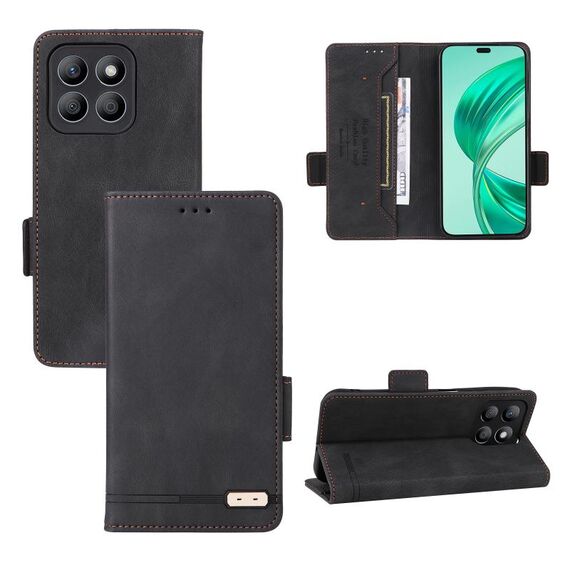 Custodia per telefono in pelle con chiusura magnetica per Honor X8b (nera)