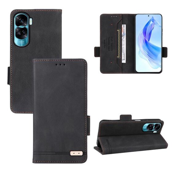 Custodia per telefono in pelle con chiusura magnetica per Honor X50i / 90 Lite (nera)