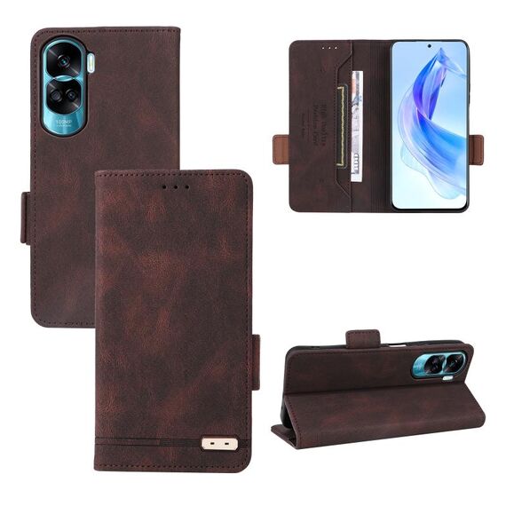 Custodia per telefono in pelle con chiusura magnetica per Honor X50i / 90 Lite (marrone)