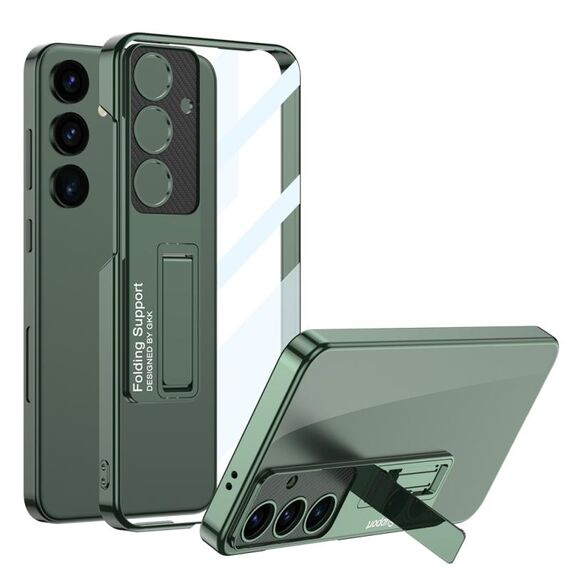 Per Samsung Galaxy S24+ 5G GKK Custodia protettiva per telefono galvanica a copertura totale con supporto (verde)