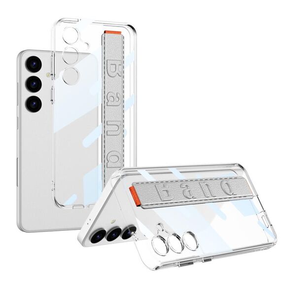 Per Samsung Galaxy S24 5G GKK Space Frame Custodia trasparente per PC + TPU con cinturino da polso (bianco)