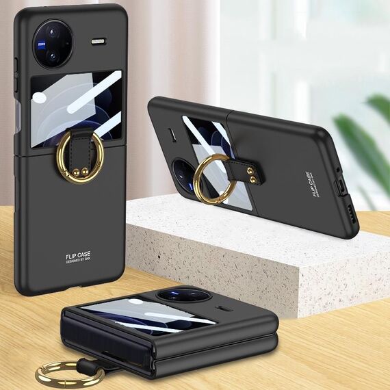 Per vivo X Flip GKK Custodia per telefono ultrasottile integrata a copertura totale con supporto ad anello (nero)
