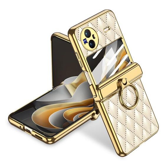 Per vivo X Flip GKK Custodia magnetica per telefono in pelle galvanica con motivo a rombo integrato con anello (Oro)
