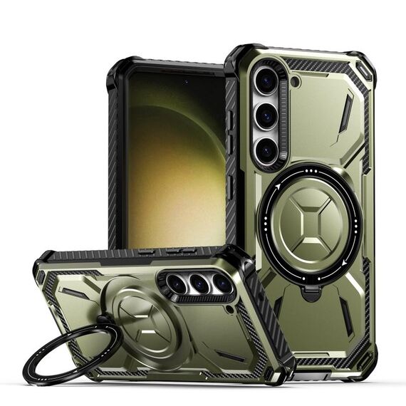 Custodia per telefono con supporto per serie Armor Samsung Galaxy S24 5G (verde militare)