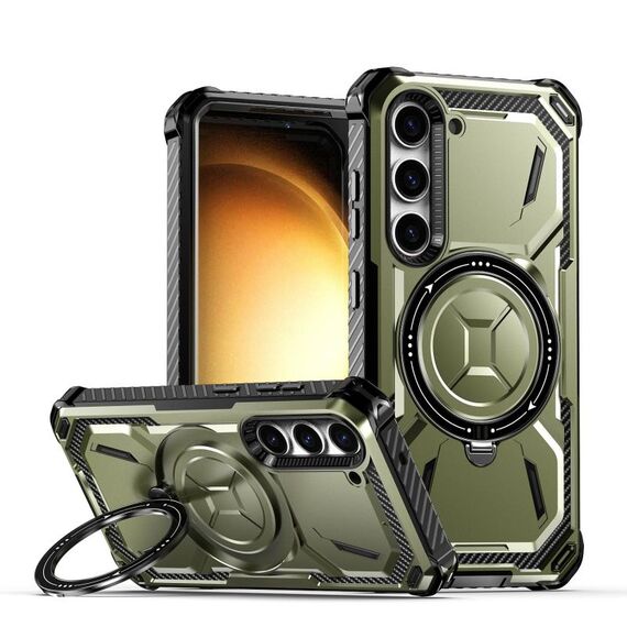 Per Samsung Galaxy S24+ 5G Custodia per telefono con supporto per serie Armor (verde militare)