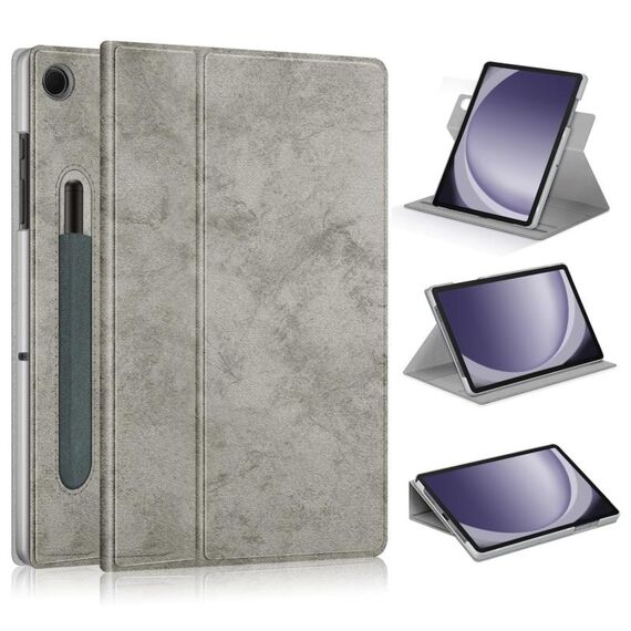 Custodia per tablet in pelle intelligente con supporto con rotazione a 360° per Samsung Galaxy Tab A9+ (grigio)