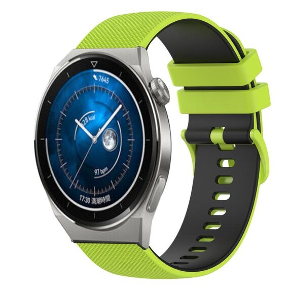 Per Huawei Watch GT3 Pro 46mm 22mm Cinturino in silicone bicolore a scacchi (verde lime + nero)