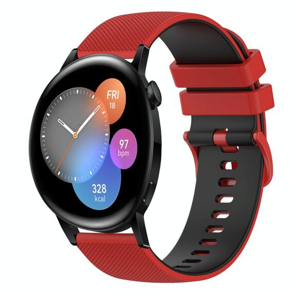 Per Huawei Watch GT3 46mm 22mm Cinturino in silicone bicolore a scacchi (rosso + nero)
