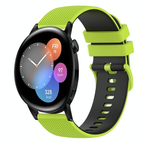 Per Huawei Watch GT3 46mm 22mm Cinturino in silicone bicolore a scacchi (verde lime + nero)