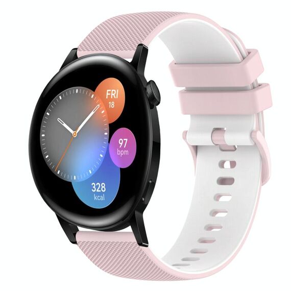 Per Huawei Watch GT3 46mm 22mm Cinturino in silicone bicolore a scacchi (rosa + bianco)