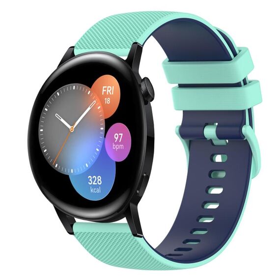 Per Huawei Watch GT3 46mm 22mm Cinturino in silicone bicolore a scacchi (verde acqua + blu)