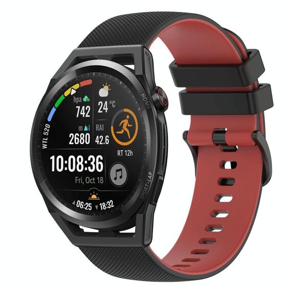 Per Huawei Watch GT Runner 22mm Cinturino in silicone bicolore a scacchi (nero + rosso)
