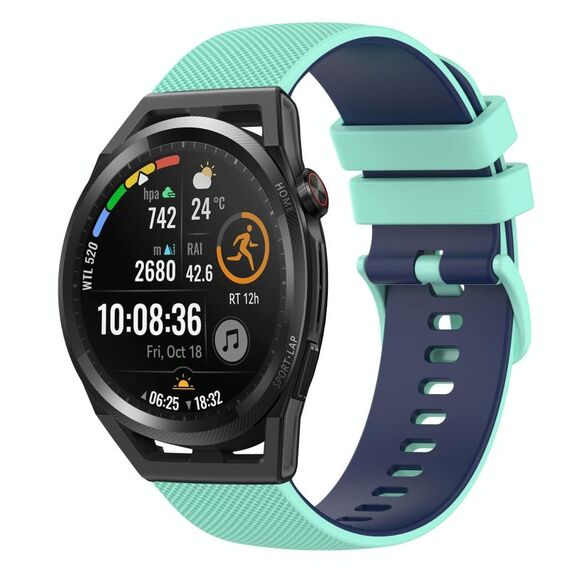 Per Huawei Watch GT Runner 22mm Cinturino in silicone bicolore a scacchi (verde acqua + blu)