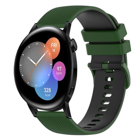 Per Huawei Watch 3 Cinturino in silicone bicolore a scacchi da 22 mm (verde Amy + nero)