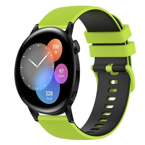 Per Huawei Watch 3 Cinturino in silicone bicolore a scacchi da 22 mm (verde lime + nero)