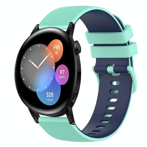 Per Huawei Watch 3 Cinturino in silicone bicolore a scacchi da 22 mm (verde acqua + blu)