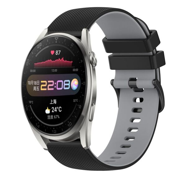 Per Huawei Watch 3 Pro 22mm Cinturino in silicone bicolore a scacchi (nero + grigio)