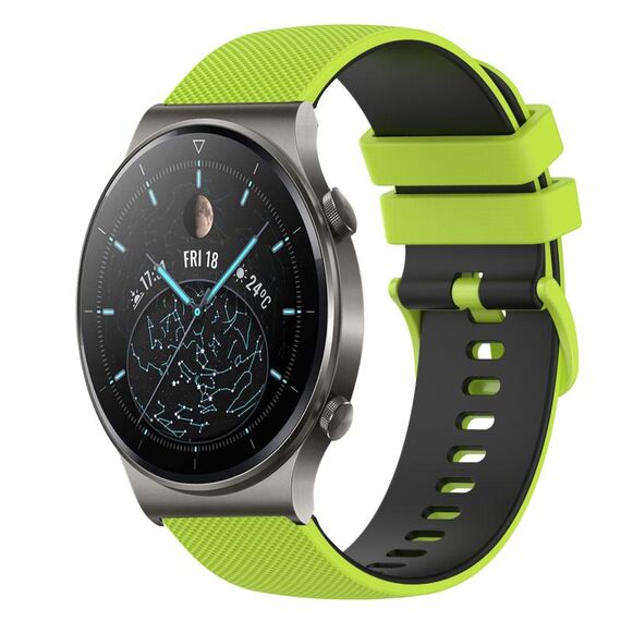 Cinturino per orologio in silicone bicolore a scacchi da 22 mm per Huawei GT2 Pro (verde lime + nero)