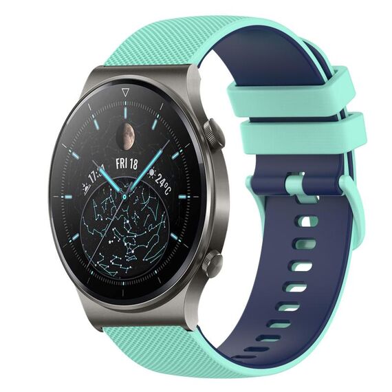 Cinturino per orologio in silicone bicolore a scacchi da 22 mm per Huawei GT2 Pro (verde acqua + blu)