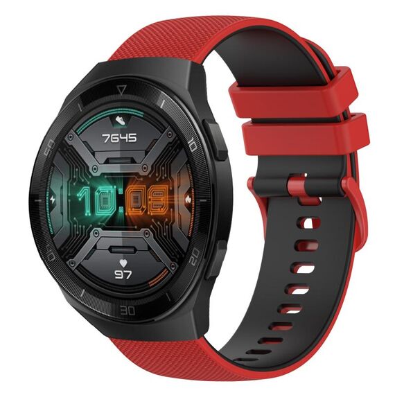 Per Huawei Watch GT 2E Cinturino in silicone bicolore a scacchi da 22 mm (rosso + nero)