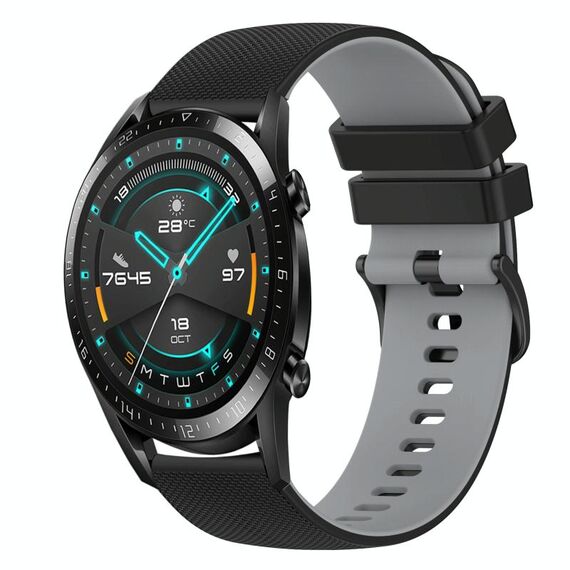 Per Huawei GT2 46mm 22mm Cinturino in silicone bicolore a scacchi (nero + grigio)