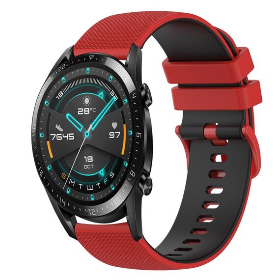 Per Huawei GT2 46mm 22mm Cinturino in silicone bicolore a scacchi (rosso + nero)