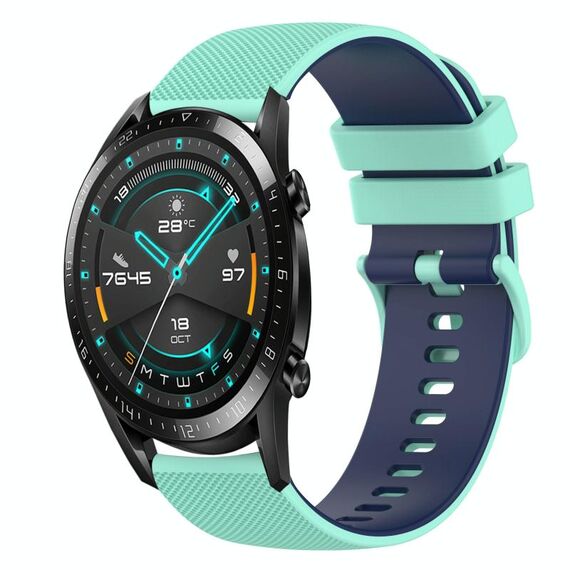 Per Huawei GT2 46mm 22mm Cinturino in silicone bicolore a scacchi (verde acqua + blu)