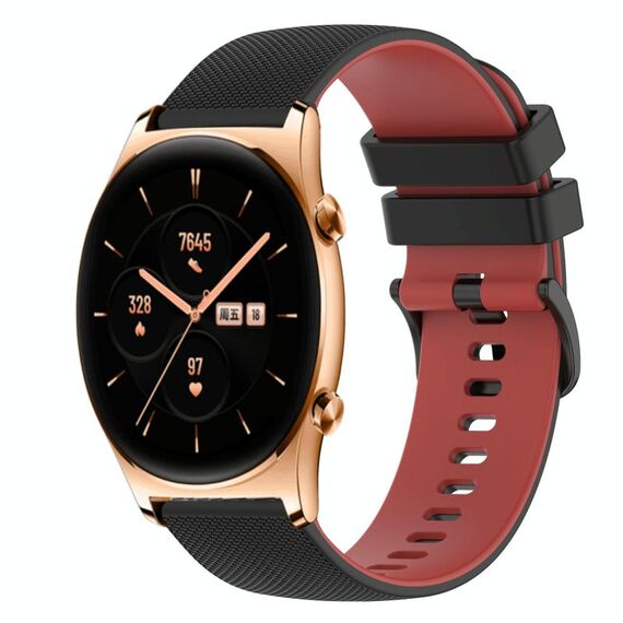 Cinturino per orologio in silicone bicolore a scacchi da 22 mm For Honor Watch GS 3 (nero + rosso)