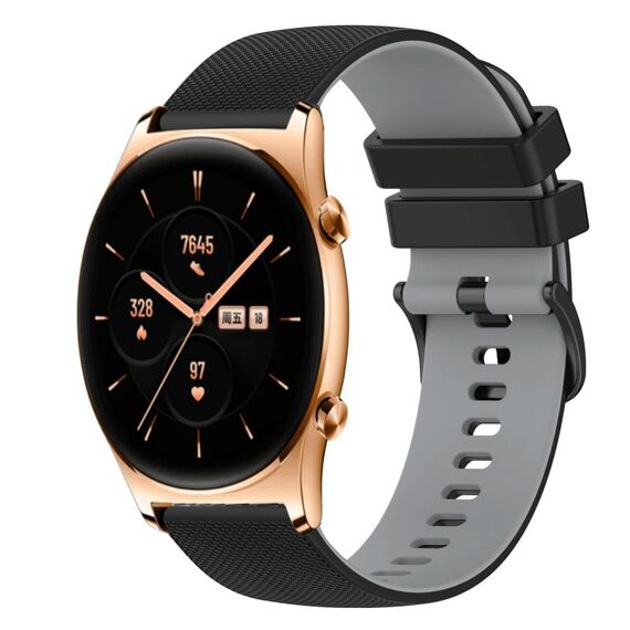 Cinturino per orologio in silicone bicolore a scacchi da 22 mm For Honor Watch GS 3 (nero + grigio)