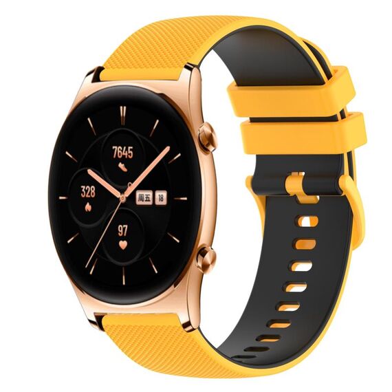 Cinturino per orologio in silicone bicolore a scacchi da 22 mm For Honor Watch GS 3 (giallo + nero)