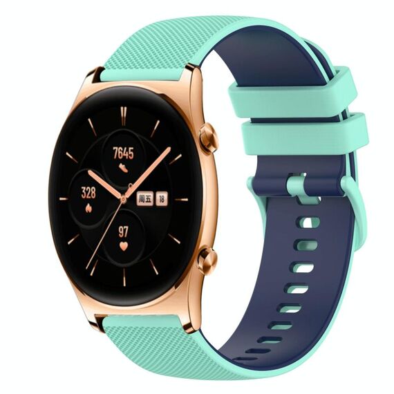 Cinturino per orologio in silicone bicolore a scacchi da 22 mm For Honor Watch GS 3 (verde acqua + blu)