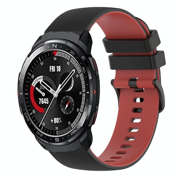 Cinturino per orologio in silicone bicolore a scacchi da 22 mm For Honor Watch GS Pro (nero + rosso)