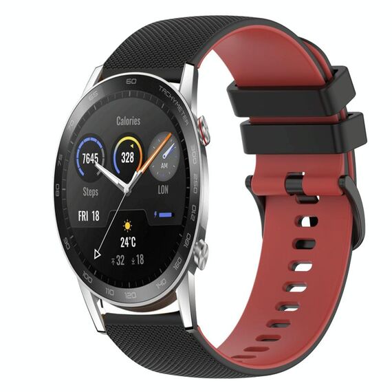 For Honor Magic Watch 2 46mm 22mm Cinturino in silicone bicolore a scacchi (nero + rosso)