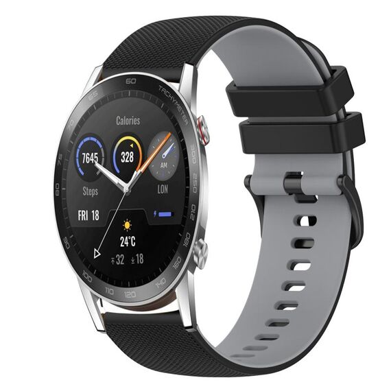 For Honor Magic Watch 2 46mm 22mm Cinturino in silicone bicolore a scacchi (nero + grigio)