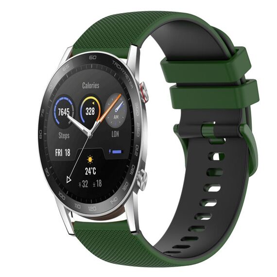 For Honor Magic Watch 2 46mm 22mm Cinturino in silicone bicolore a scacchi (verde amy + nero)