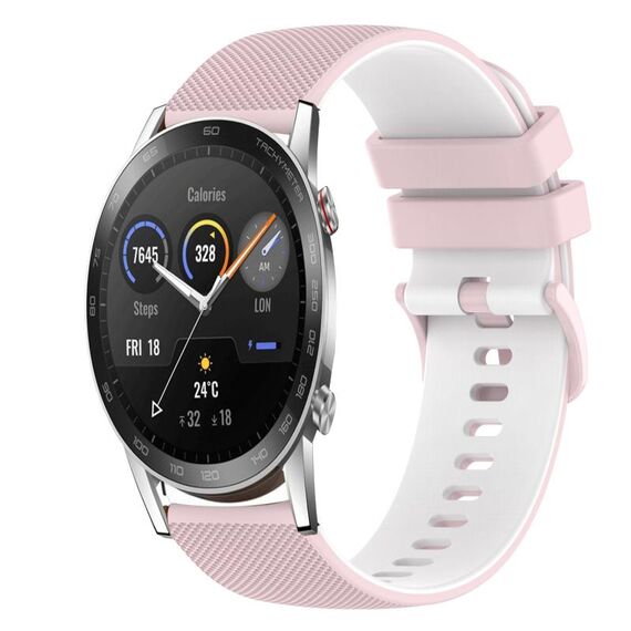 For Honor Magic Watch 2 46mm 22mm Cinturino in silicone bicolore a scacchi (rosa + bianco)
