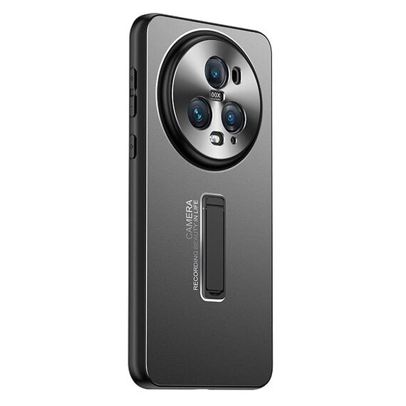 Per Honor Magic5 Pro Custodia per telefono con supporto in TPU ibrido in metallo satinato (nero)