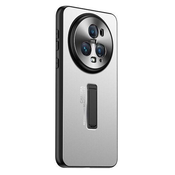 Custodia per telefono con supporto in TPU ibrido in metallo satinato per Honor Magic5 Pro (argento)