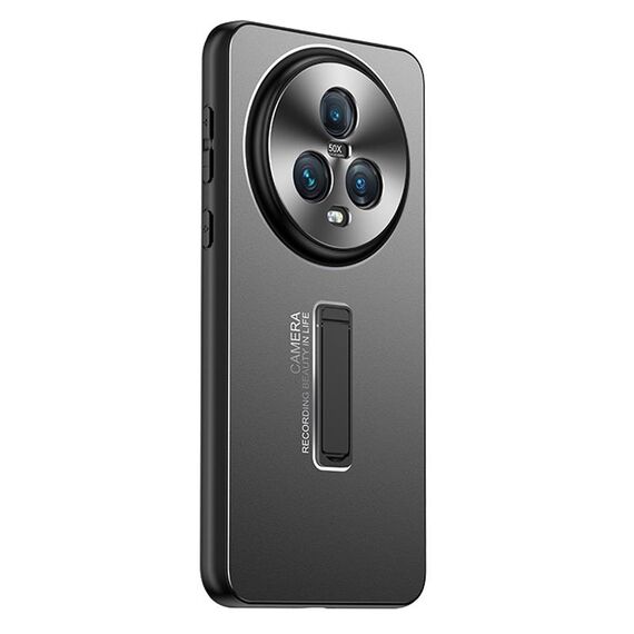 Per Honor Magic5 Custodia per telefono con supporto in TPU ibrido in metallo satinato (nero)