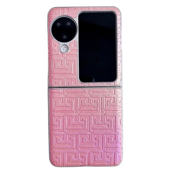 Per OPPO Find N3 Flip Custodia per telefono in pelle geometrica sfumata con vernice perlescente (rosa)