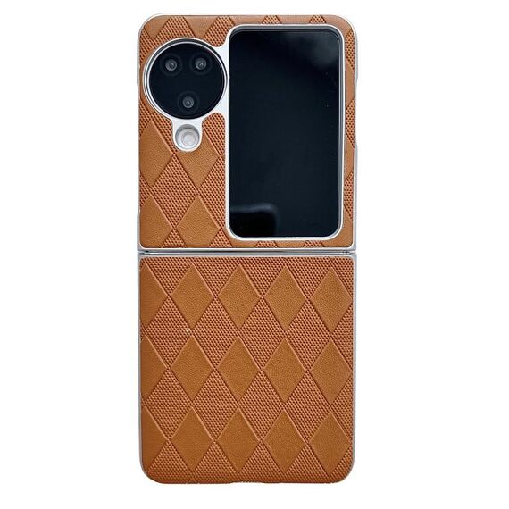Per OPPO Find N3 Flip Custodia per cellulare in pelle a quadretti con vernice perlescente a forma di diamante (marrone)