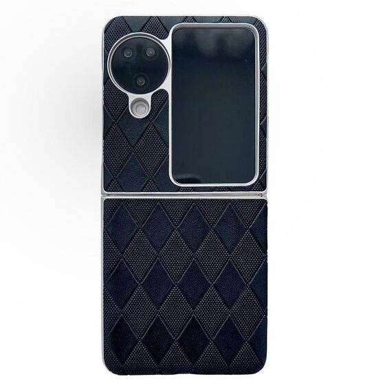 Per OPPO Find N3 Flip Custodia per cellulare in pelle a quadretti con vernice perlescente a forma di diamante (nera)
