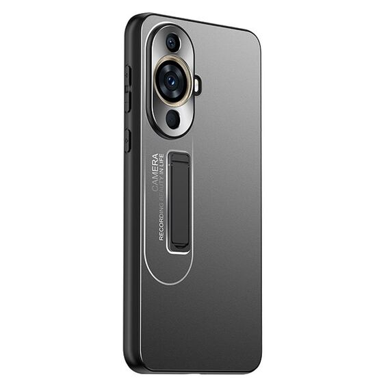 Per Huawei nova 12 Lite Custodia per telefono con supporto in TPU ibrido in metallo satinato (nero)